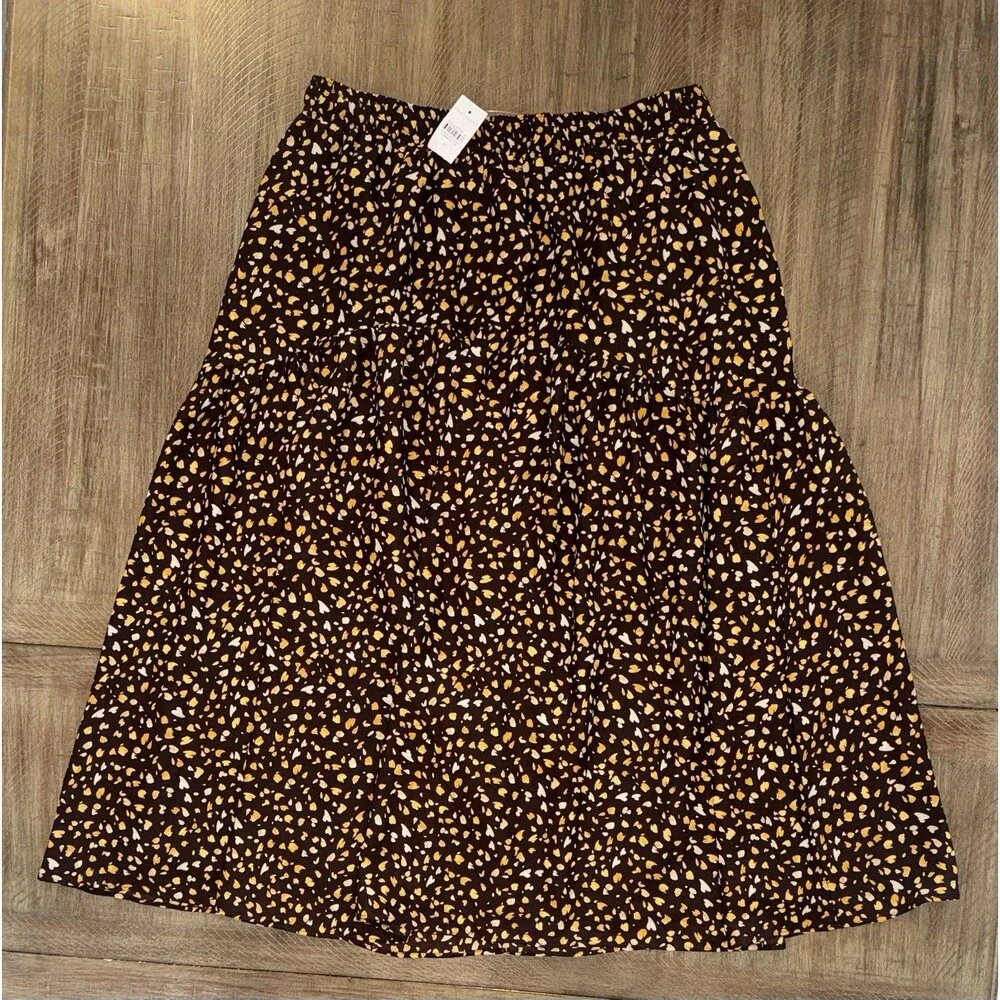 NWT Ann Taylor Brown Yellow Petal Print A Line Midi Long Skirt Women’s Medium M